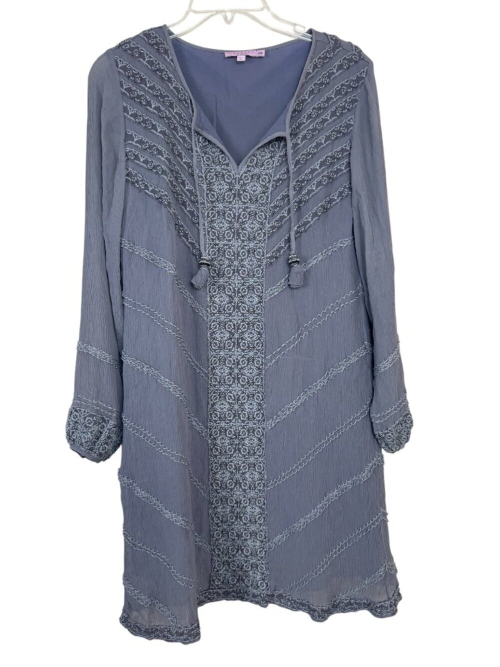 Calypso St. Barth Kylea Dress 100% Silk Grey XS Embroidered Beads Delicate Boho